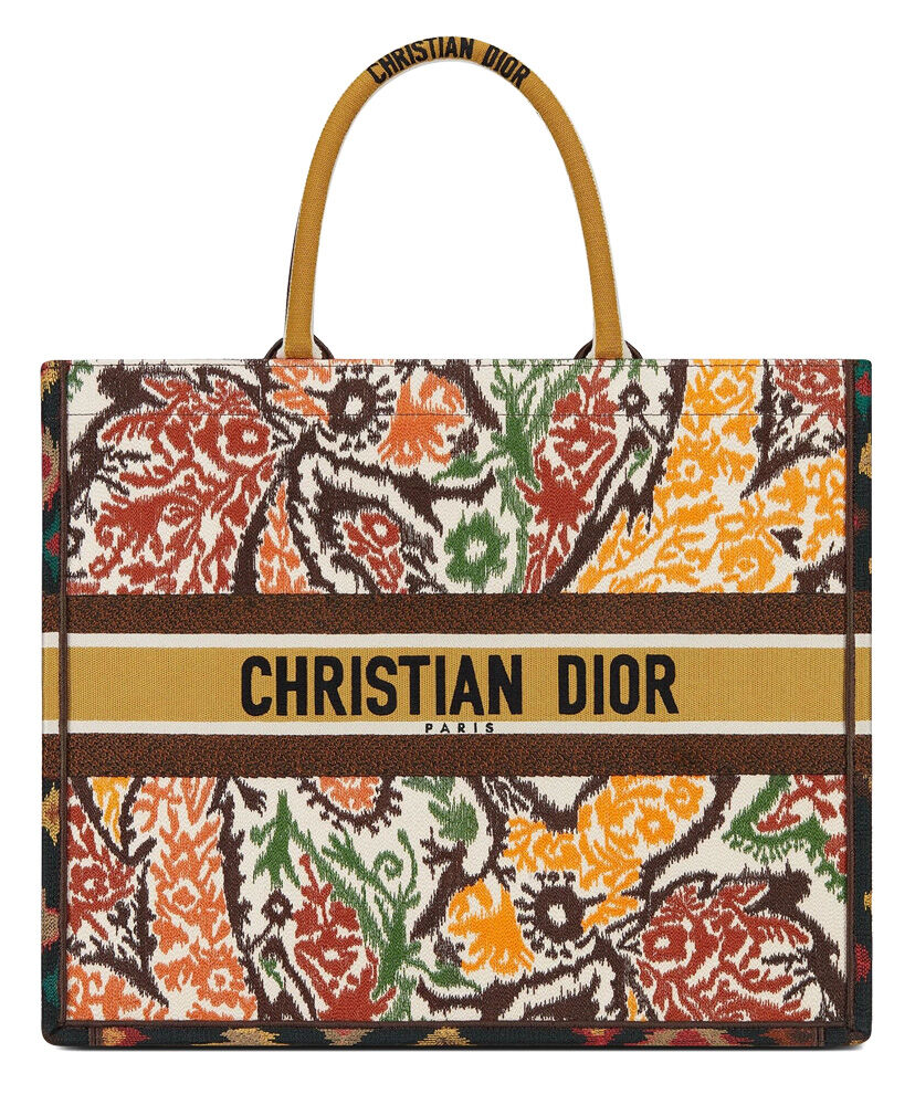 Christian Dior Book Tote Velvet Mizza Embroidery Canvas Yellow